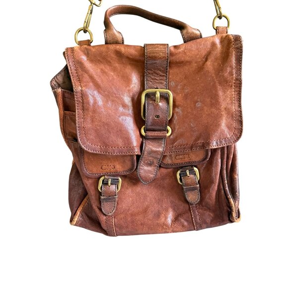 VTG Fossil Leather Crossbody Messenger Bag Women's Brown Boho - Picture 1 of 16